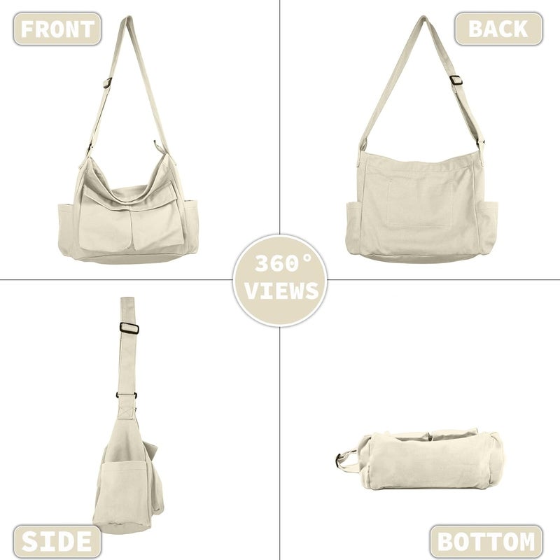 yaucher Store Canvas Messenger Bag Large Hobo Crossbody Bag with Multiple Pockets Casual Shoulder Tote Bag for Women and Men - Image 2